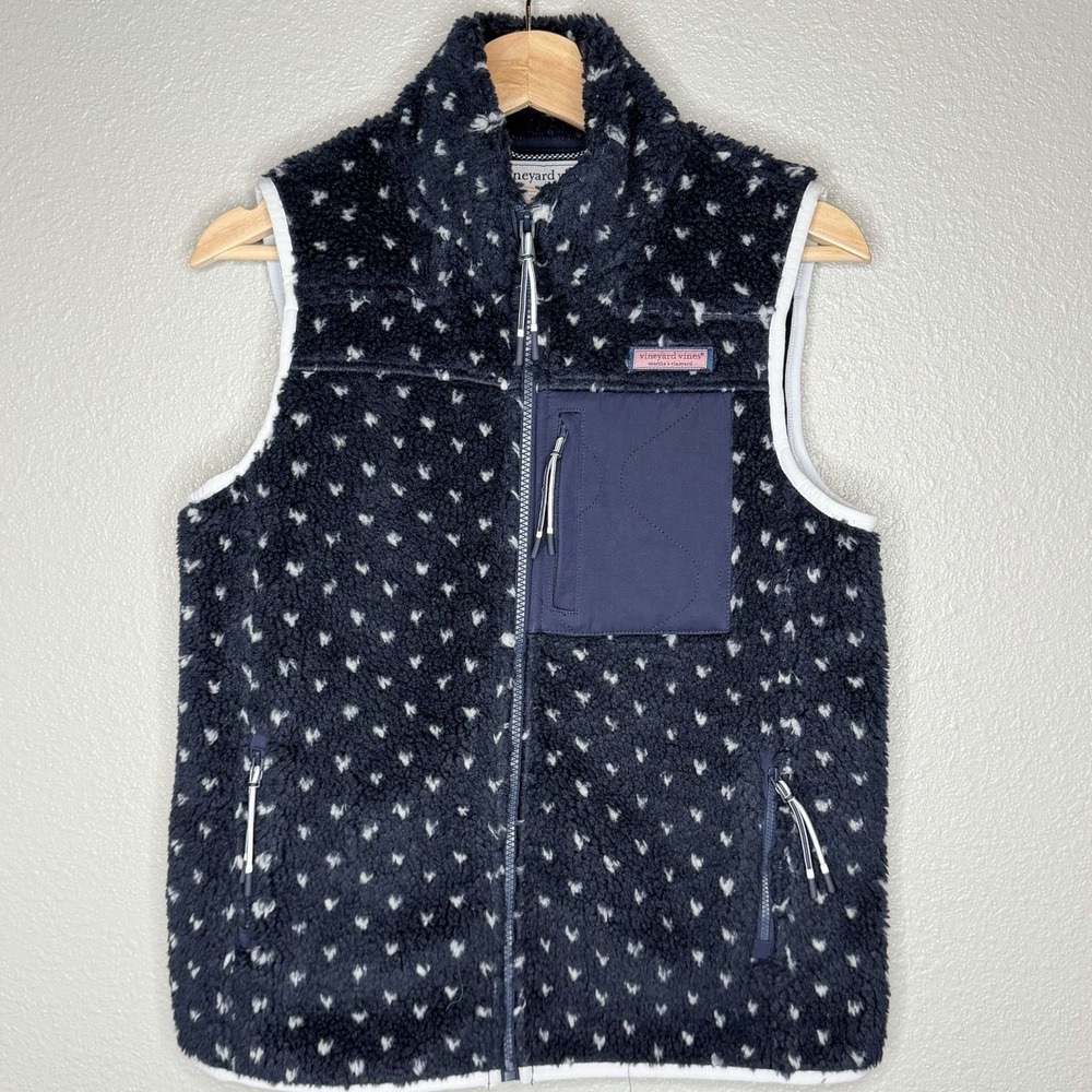 Vineyard‎ Vines Supershep Sherpa Fleece Vest Navy Whale Print XS Coastal Prep